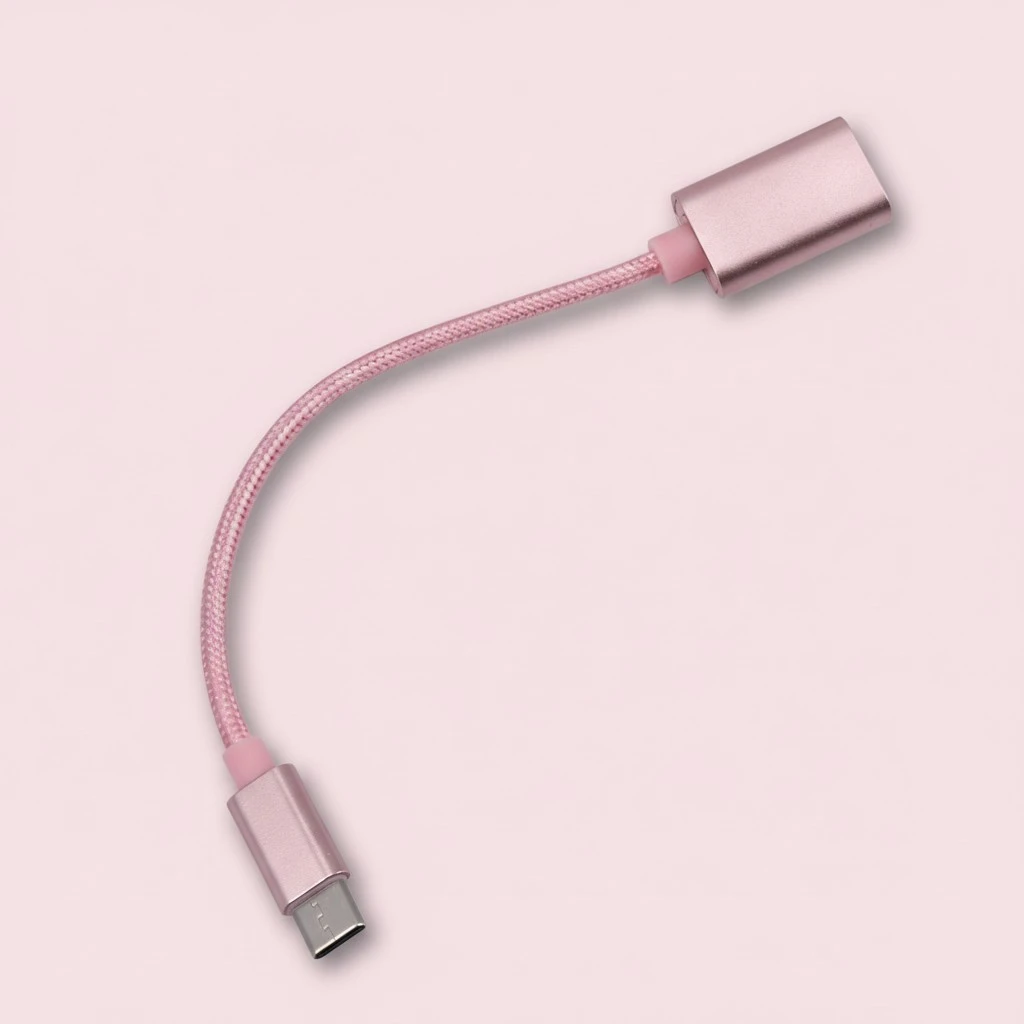 Braided Type-c Male to USB Female Extender Adapter Cable Converter OTG Data Sync Transfer Battery Charger Rose Gold