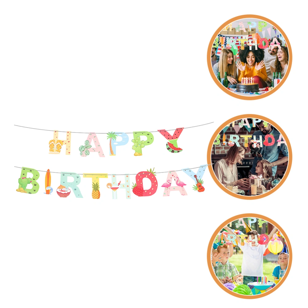 Decorative Birthday Banner Cartoon Hawaiian Banner Delicate Party Decor Birthday Accessory