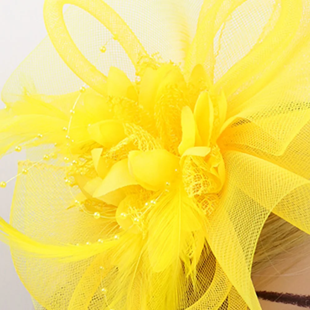 Beautiful Gauze Headband Party Headwear Feast Headdress for Lady (Yellow)