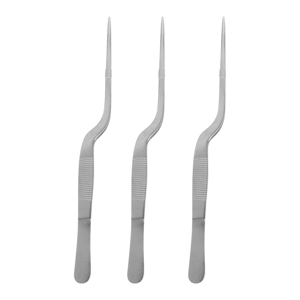 1 Set of 3pcs Convenient 16cm Stainless Steel ENT Tweezers Comfortable Tweezers