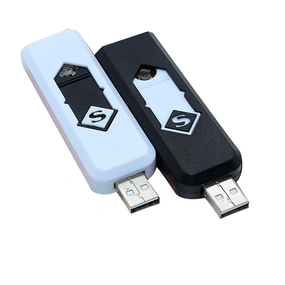 2PCS Windproof USB Rechargeable Cigarette Lighter Electric Flameless Lighter Cigar Lighter (Black+White)