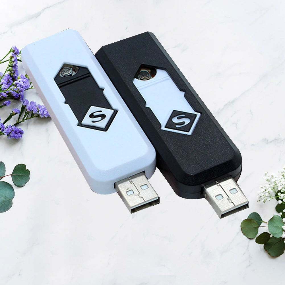 2PCS Windproof USB Rechargeable Cigarette Lighter Electric Flameless Lighter Cigar Lighter (Black+White)