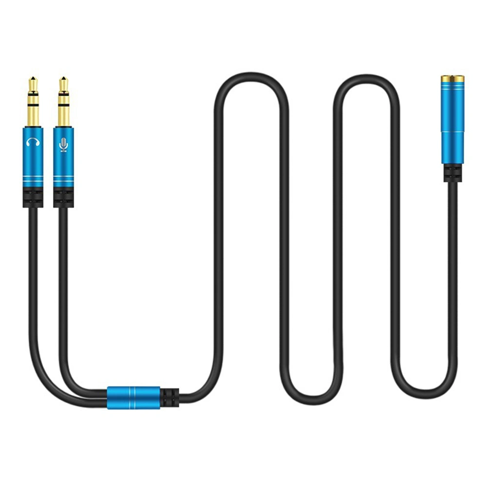 1Pc 1 to 2 Female to 2 Male Headset Splitter Cable Computer Headphones Microphone Adapter Convertors (Blue)