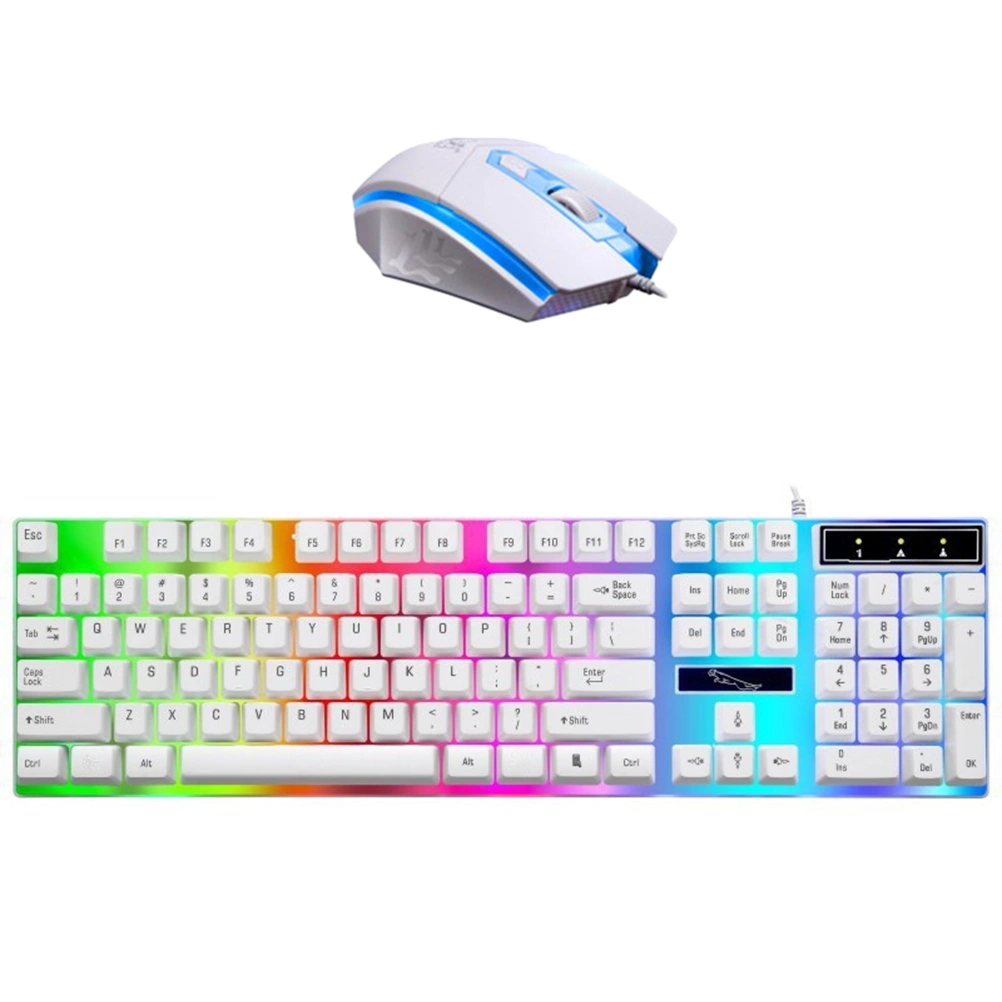 Wired Colorful Backlight Mechanical Feel Keyboard Gaming Ergonomic Keyboard and Mouse Kit (White)