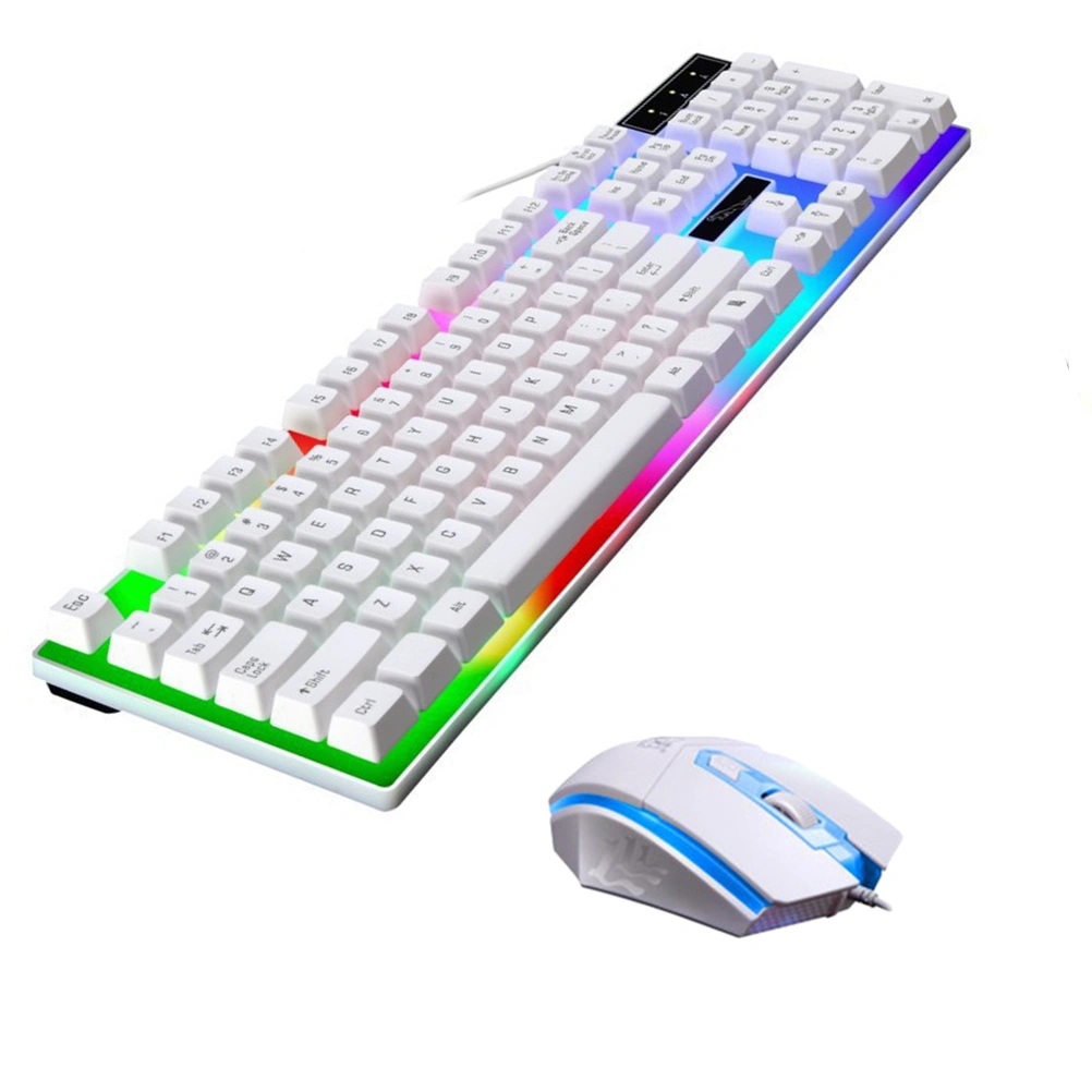 Wired Colorful Backlight Mechanical Feel Keyboard Gaming Ergonomic Keyboard and Mouse Kit (White)