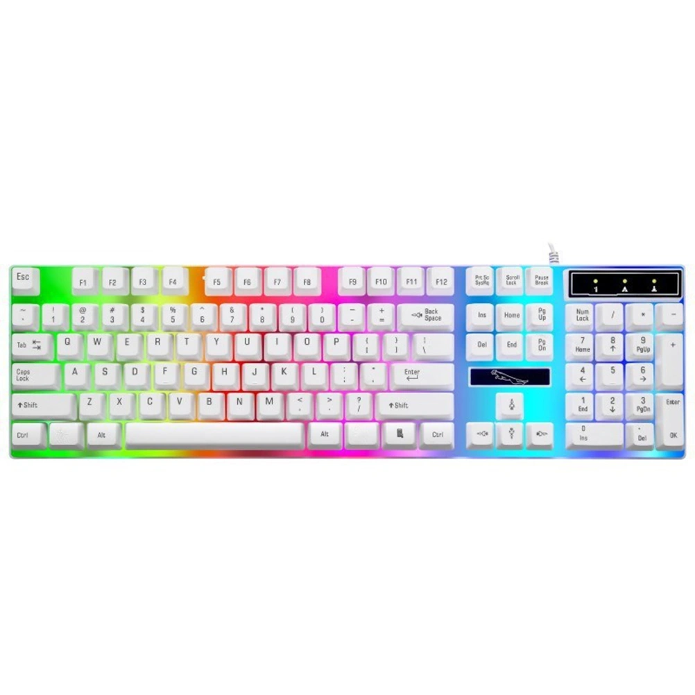 Wired Colorful Backlight Mechanical Feel Keyboard Gaming Ergonomic Keyboard and Mouse Kit (White)