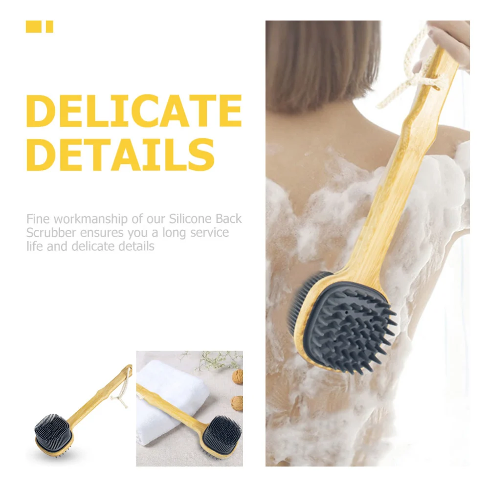 Silicone Back Scrubber Long Handle Bath Brush Silicone Body Scrubber Handheld Bathing Brush