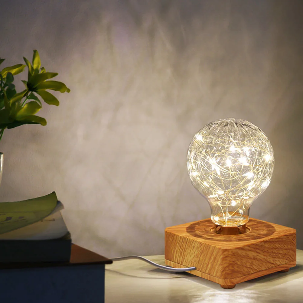 Wooden LED Night Lamp Home Decorative USB Bulb Table Lamp Bedside Lamp