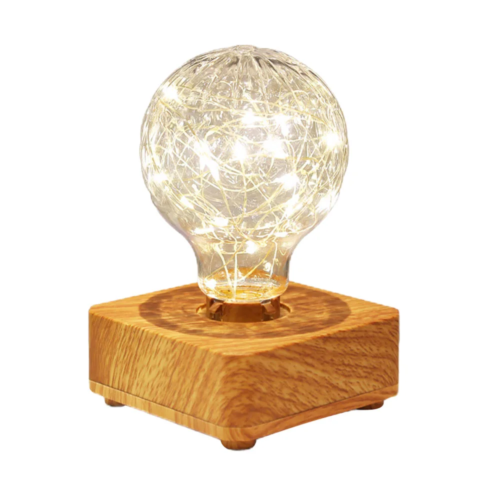 Wooden LED Night Lamp Home Decorative USB Bulb Table Lamp Bedside Lamp