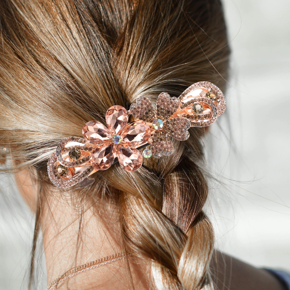 Metal Barrette Flower Hair Clip Rhinestone Spring Barrette Women Hair Decor