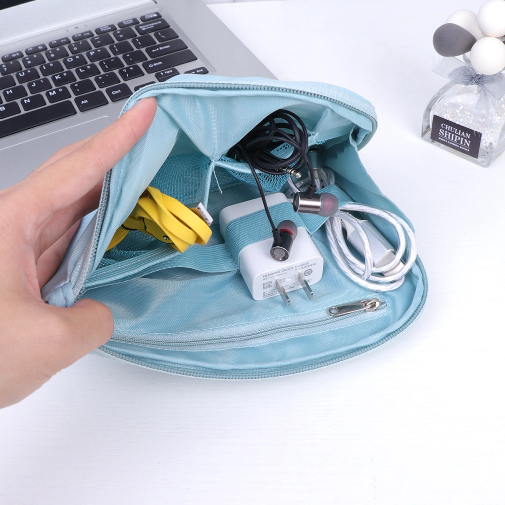 Useful USB Cable Storage Bag Portable Storage Pouch Travel Carrying Pouch Large Capacity Bag for Earphone Charger (Blue)