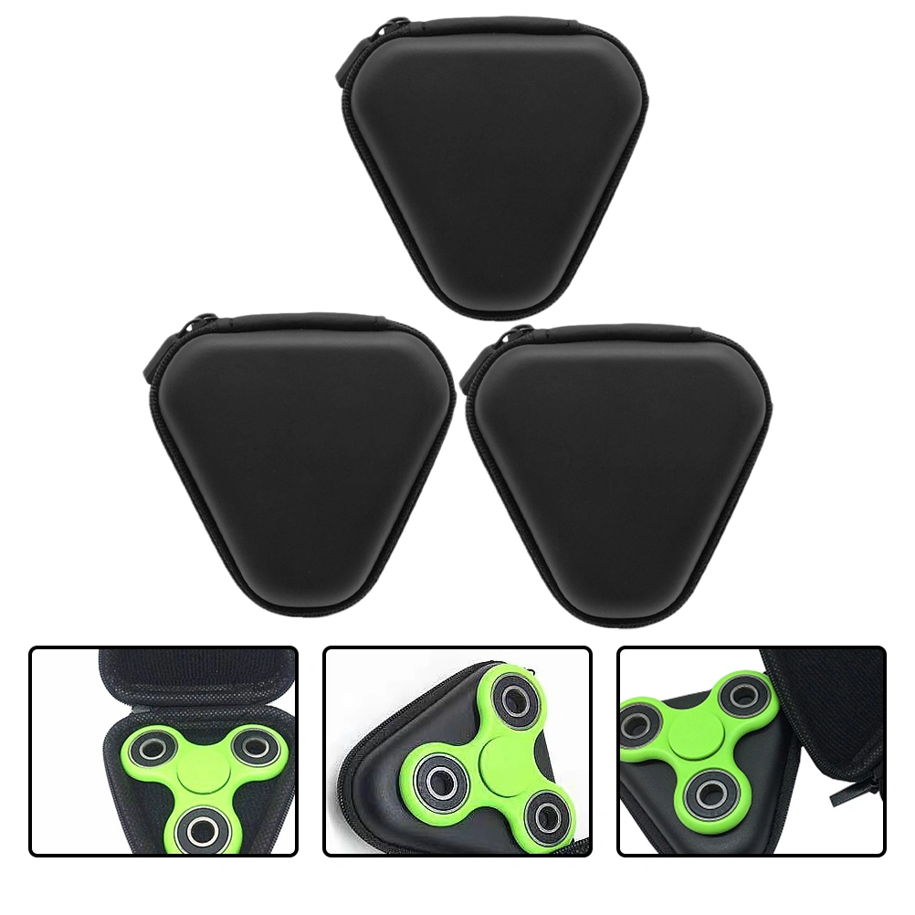 3pcs Portable Finger Peg-tops Storage Pouches Cable Cases Fidget Holders (Black)