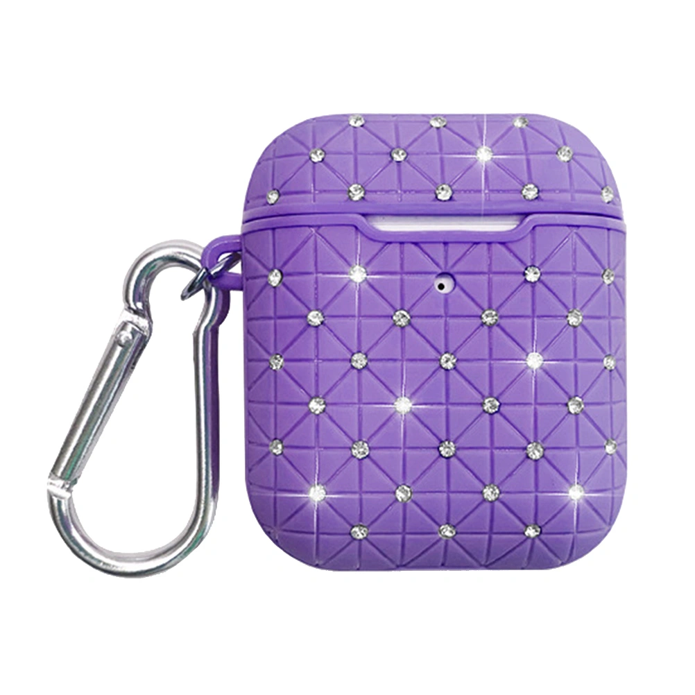 Wireless Earphone Storage Case Protector Diamond TPU Headset Cover Compatible for AirPods 1/2 (Purple)