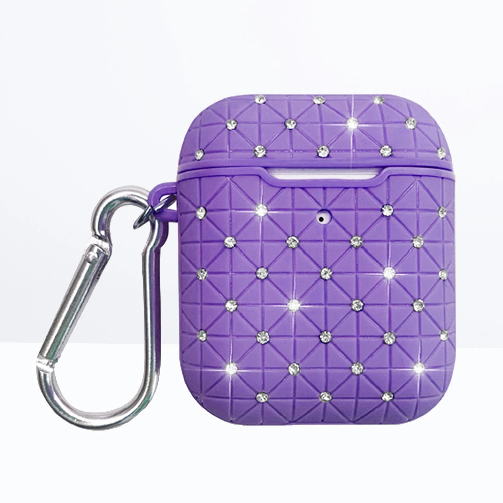 Wireless Earphone Storage Case Protector Diamond TPU Headset Cover Compatible for AirPods 1/2 (Purple)