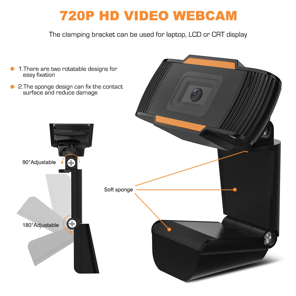 Computer Webcam 720P Computer Camera with Sound-absorption Microphone Laptop or Desktop Webcam for Gaming Conferencing & Working
