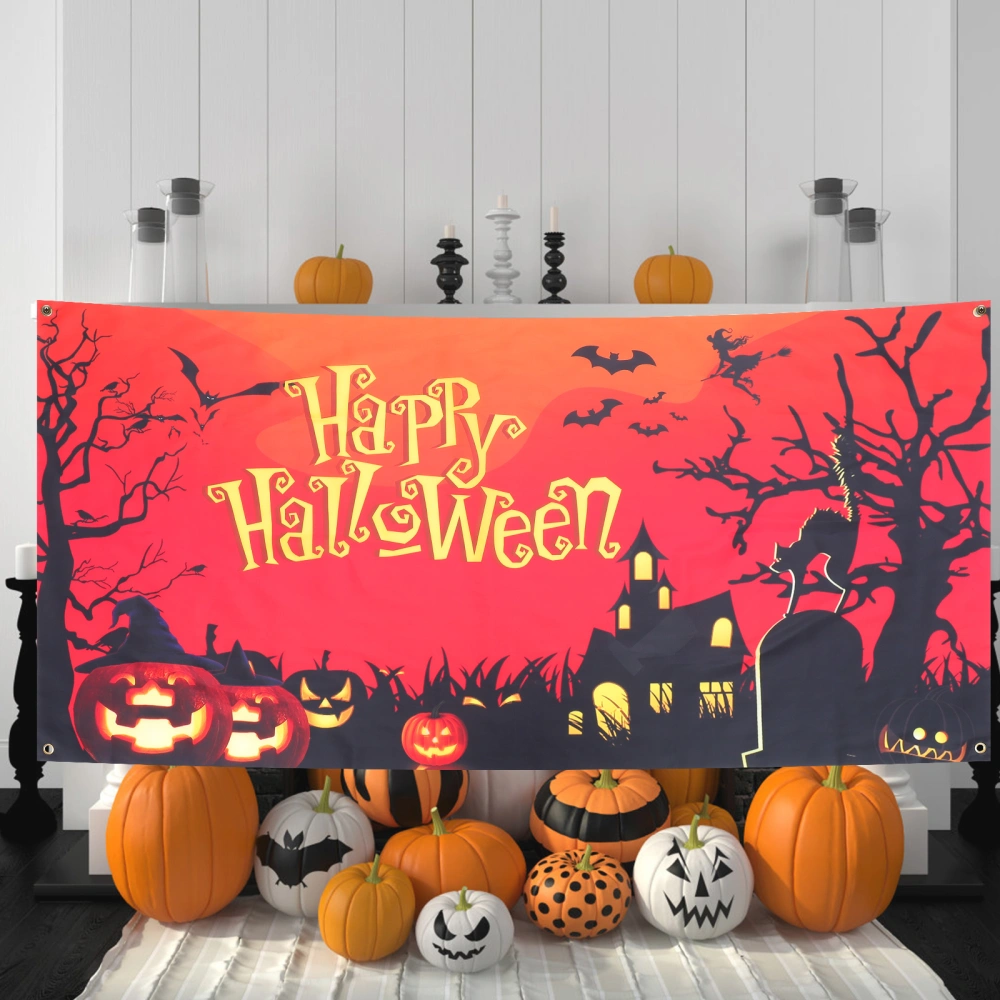 Large Halloween Banner Decorative Pumpkin Photo Booth Backdrop (180x90cm)