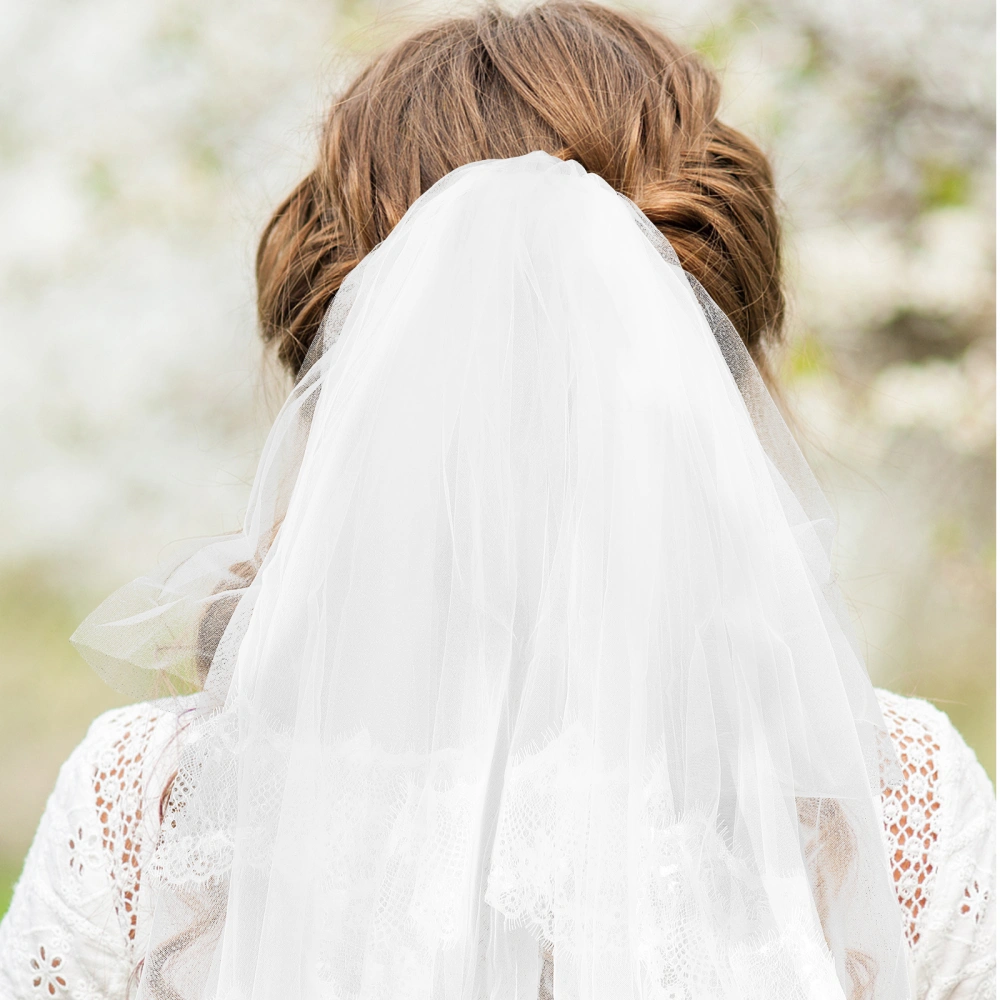 Girl's First Communion Veils Ivory Lace Crown Veil Long Heardress Flower Two Layers Hair Accessory