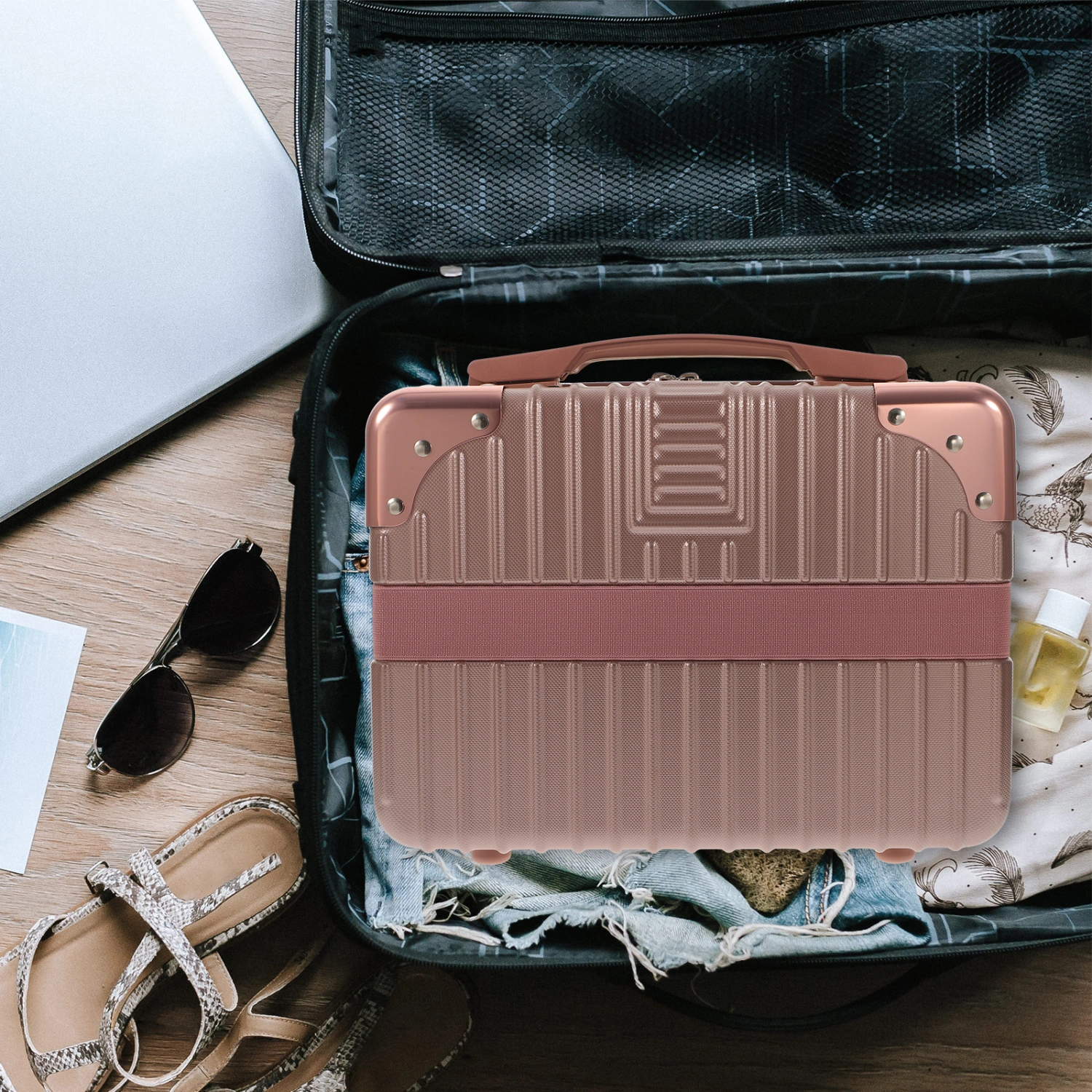 1Pc Handheld Suitcase Portable Makeup Storage Case Toiletries Case for Traveling