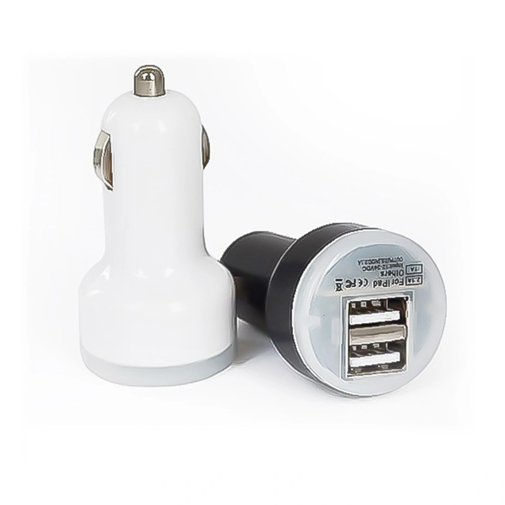 2.1A USB Universal Car Charger Mini Bullet LED Double USB 2-Port Car Charger Adaptor for Mobile Phone (Black)