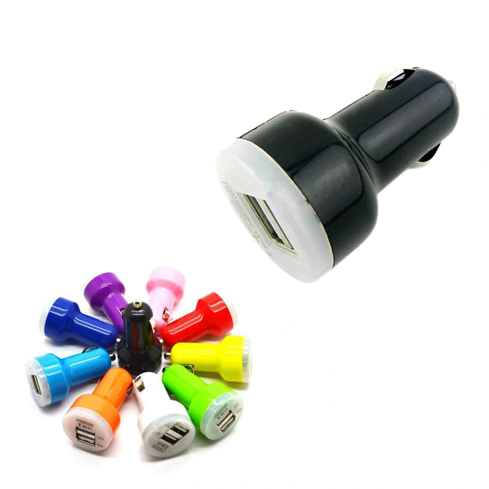 2.1A USB Universal Car Charger Mini Bullet LED Double USB 2-Port Car Charger Adaptor for Mobile Phone (Black)