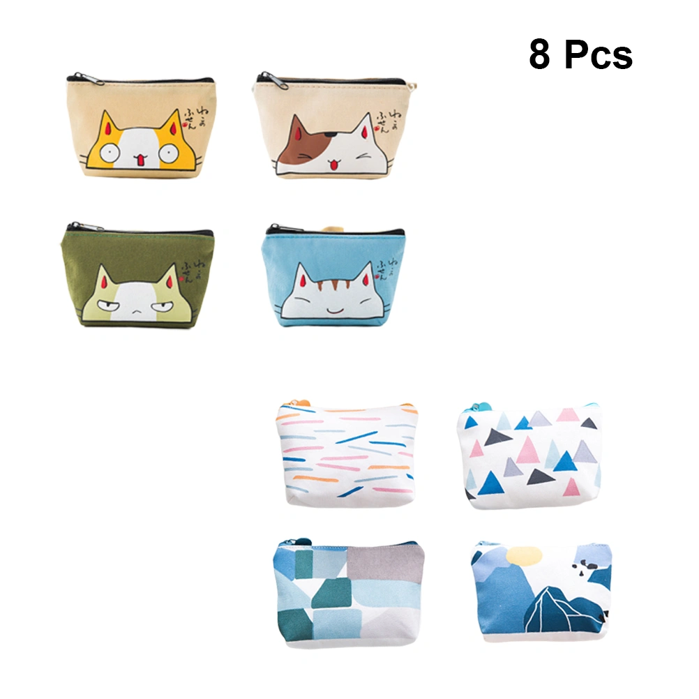 8Pcs Mini Storage Bag Change Bag Coin Wallet Cash Storage Pouch Change Purse (Mixed Style)