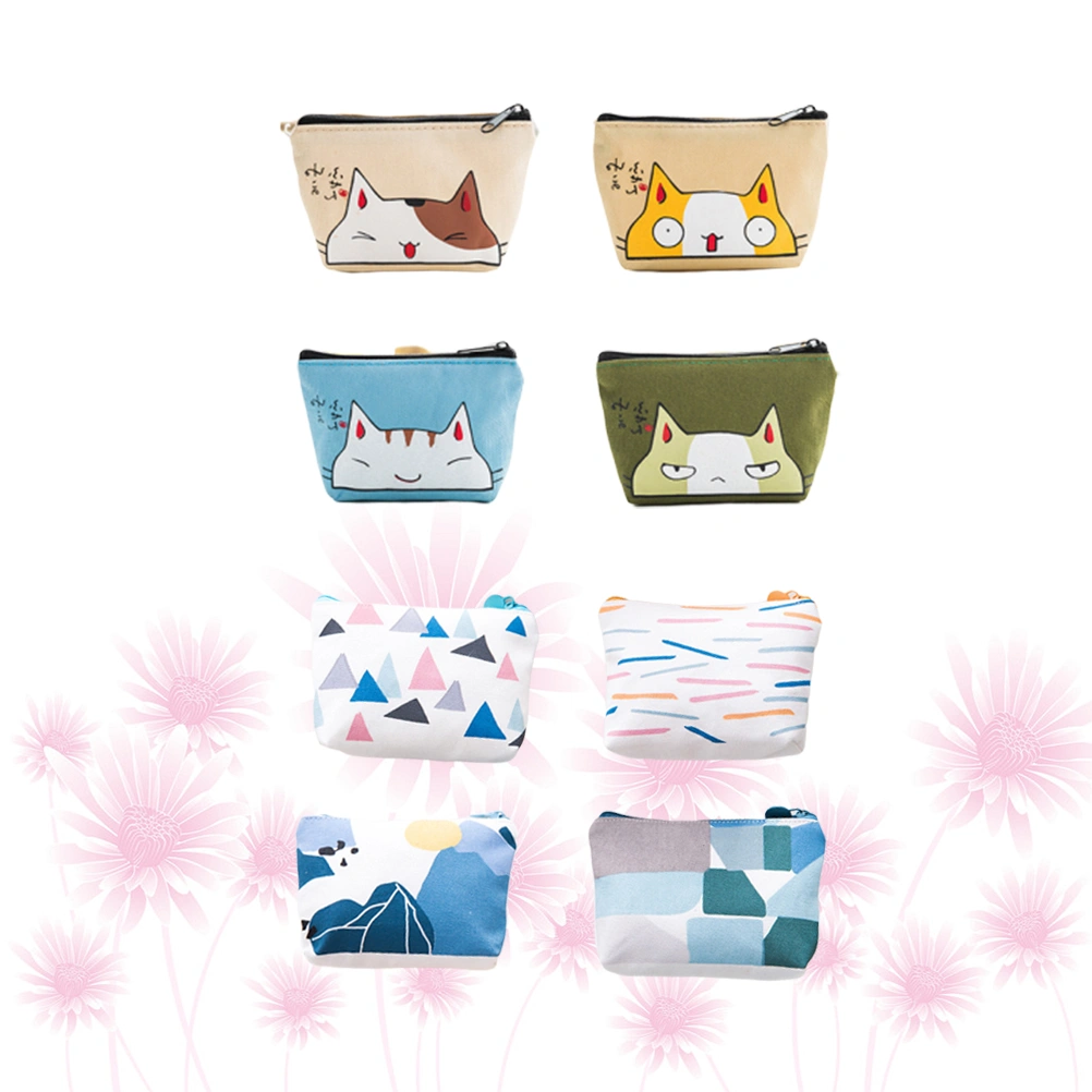 8Pcs Mini Storage Bag Change Bag Coin Wallet Cash Storage Pouch Change Purse (Mixed Style)