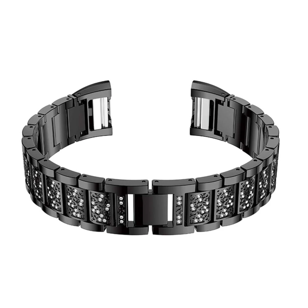 Perfect Gift Crystal Stainless Steel Watch Band Wrist Strap for Fitbit Charge 2 Smart Watch(Black)