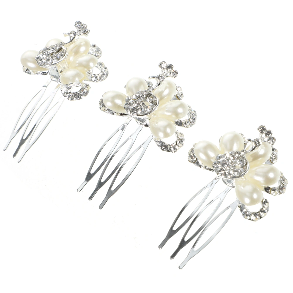 3pcs Rhinestone Hair Combs Wedding Bridal Hair Combs Women Hair Bun Decorative Headpieces