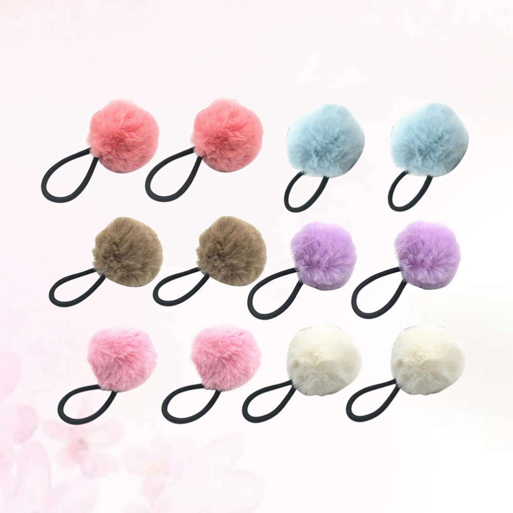 12 Pcs Fluffy Ball Shaped Hair Band Hair Ties Ponytail Holders Elastic Band Bracelet Styling Accessories Pony Tail Elastics Holder for Girl Hair Decorations (White + Pink + Sky Blue + Khaki + Light Purple + Red 2pcs for Per Color)