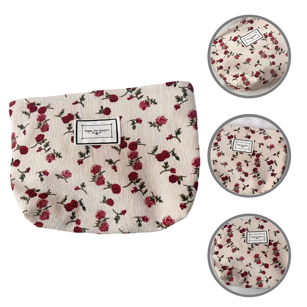 Portable Toiletry Bag Rose Pattern Makeup Bag Travel Cosmetic Bag Makeup Organizer
