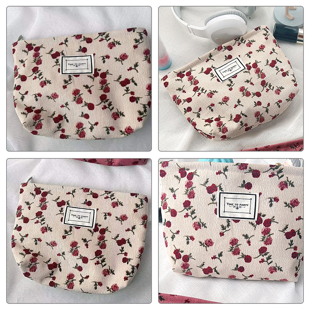 Portable Toiletry Bag Rose Pattern Makeup Bag Travel Cosmetic Bag Makeup Organizer