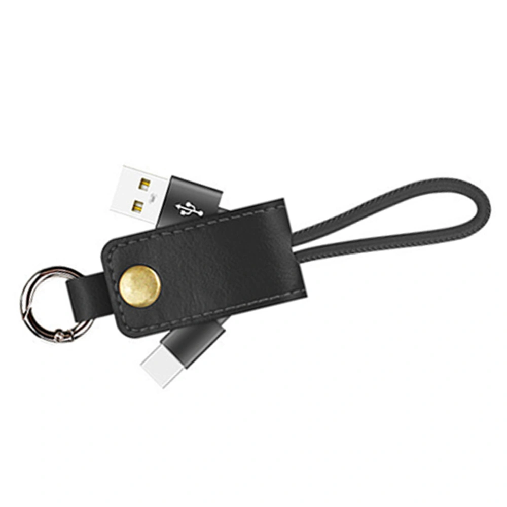 Fashion Fast Charging USB Cable Type C Leather Keychain Charge Data Sync Cable Key Holder Compatible with Android (Black)