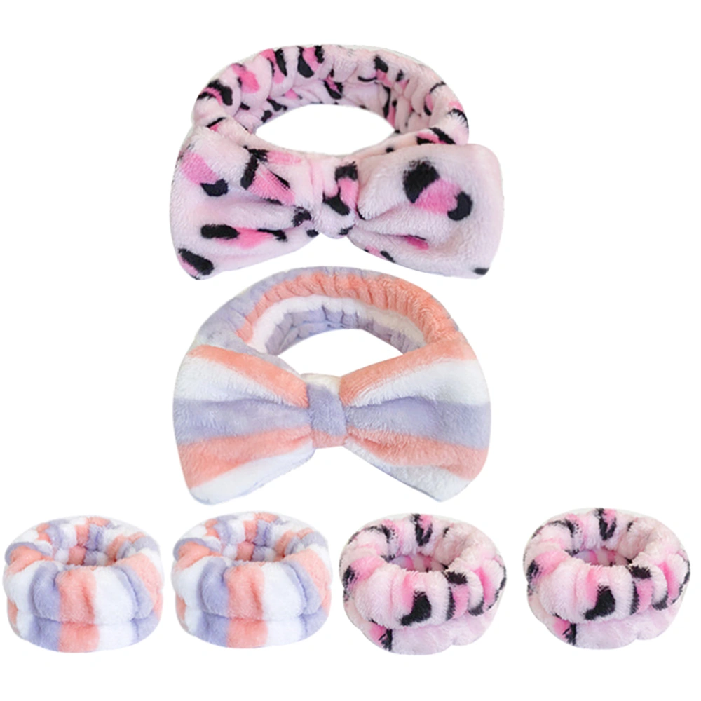 2 Sets Bow Face Wash Headband Wrist Cuffs Wrist Towels Spa Makeup Headband