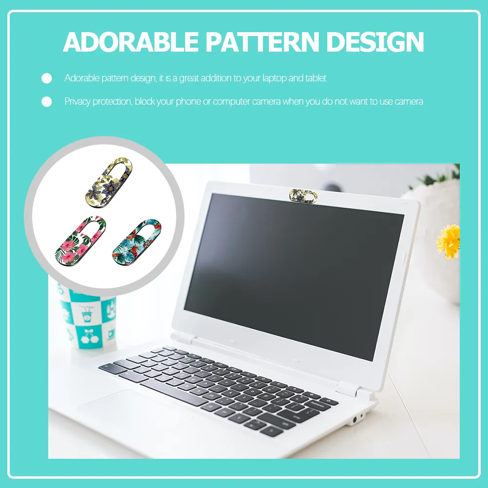 3Pcs Laptop Camera Cover Slide Floral Pattern Webcam Privacy Lens Protector