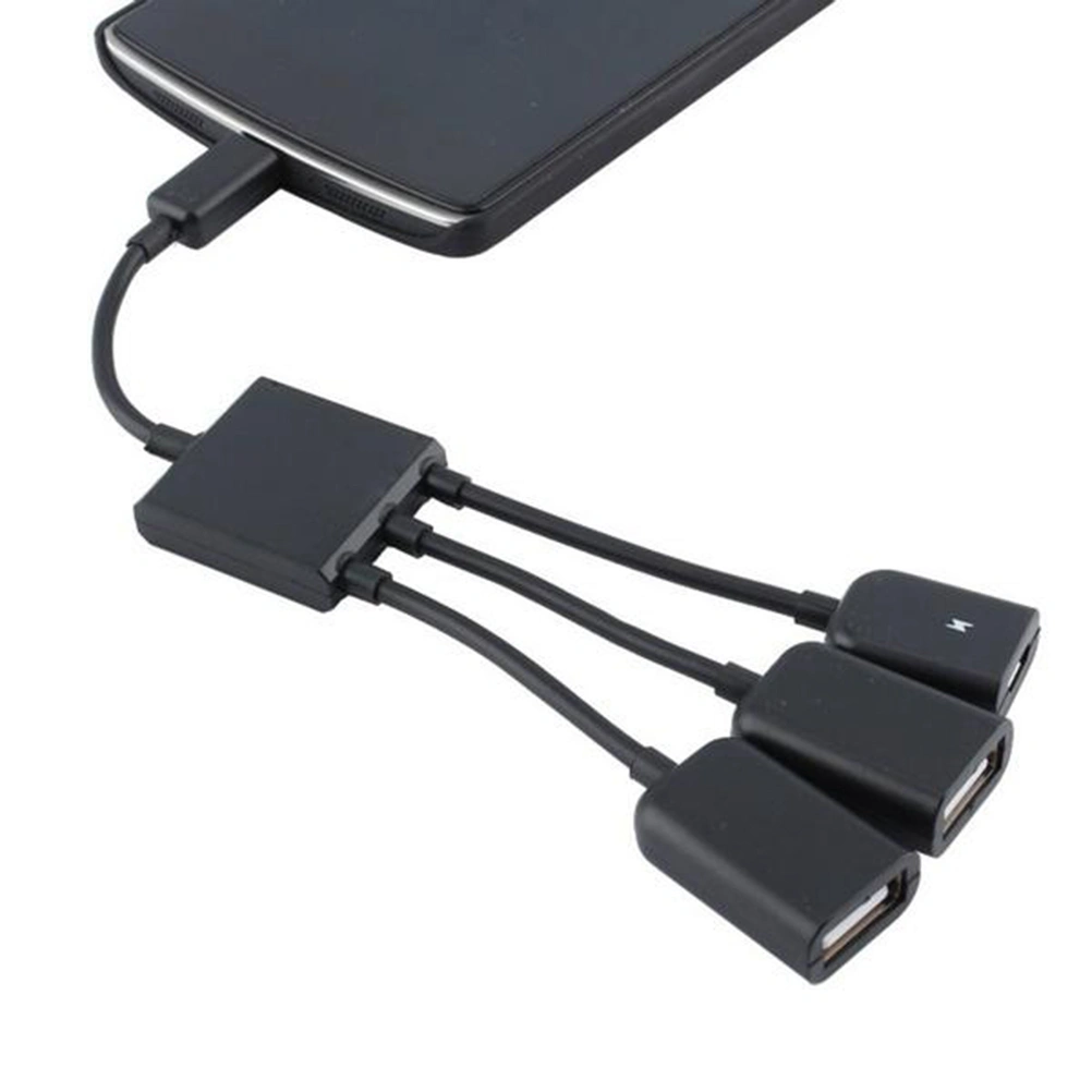3 in 1 Micro USB HUB Male to Female Double USB 2.0 Host OTG Adapter Cable (Black)
