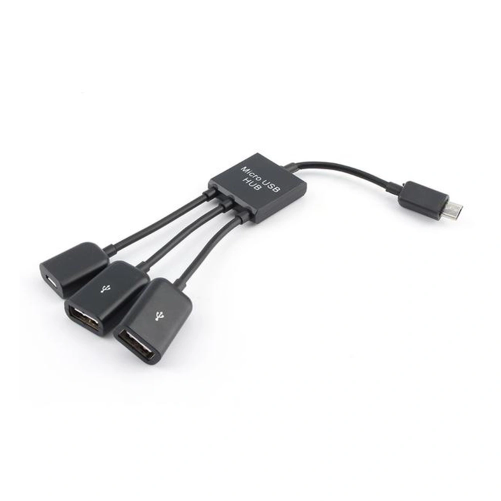 3 in 1 Micro USB HUB Male to Female Double USB 2.0 Host OTG Adapter Cable (Black)