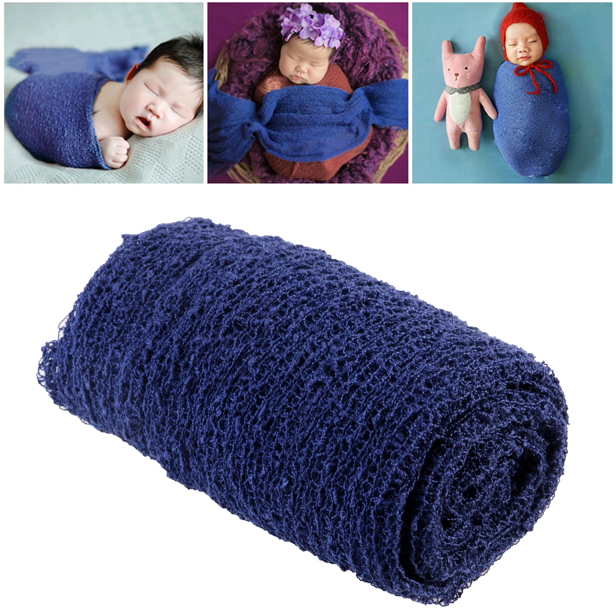 TINKSKY Newborn Baby Photography Photo Prop Stretch Wrap Baby Long Ripple Wrap (Navy Blue)