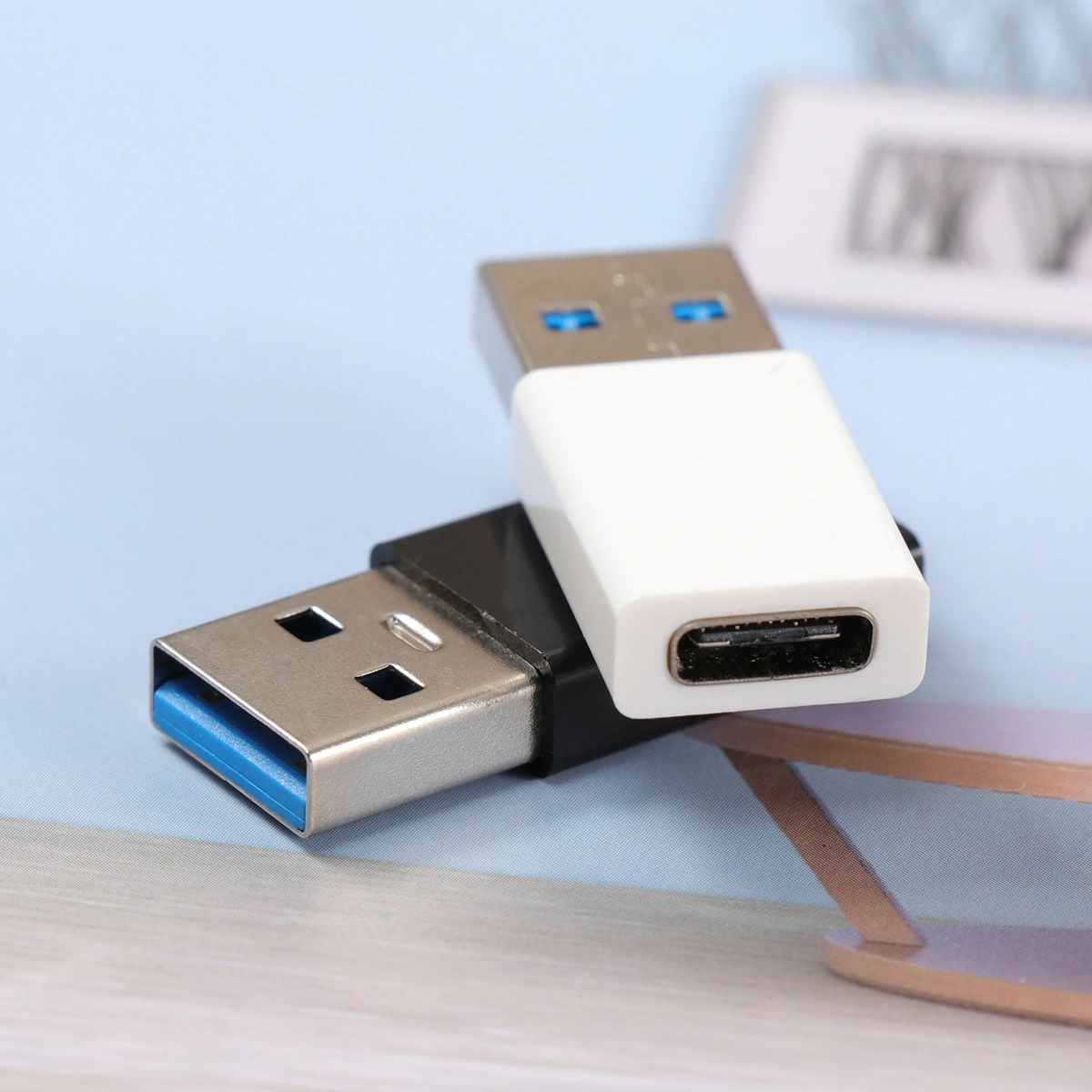 2PCS Mini ABS USB 3.0 Male To Type-C Female Adapter OTG USB3.0 To USB C Adapter Converter for Smartphones Tablet (Black and White)