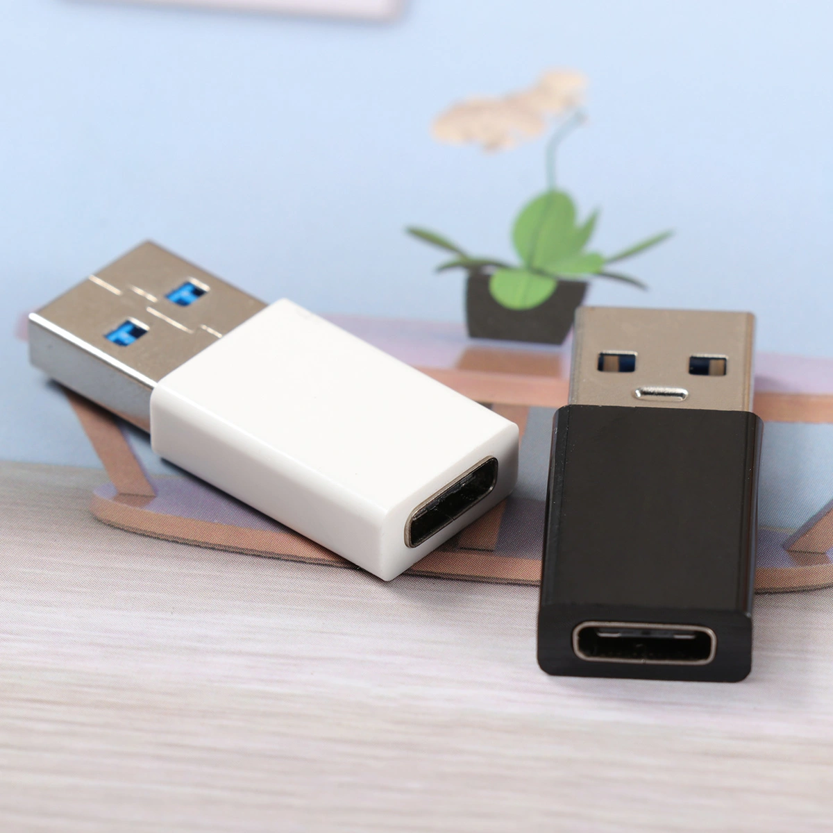 2PCS Mini ABS USB 3.0 Male To Type-C Female Adapter OTG USB3.0 To USB C Adapter Converter for Smartphones Tablet (Black and White)
