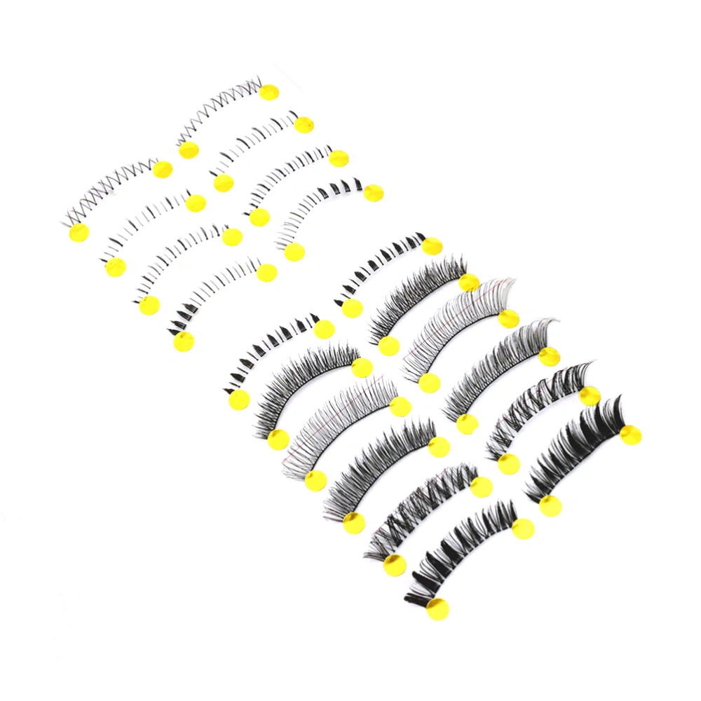 10 Pairs Handmade Invisible Clear Strip Band Thick Long Natural Curly Japanese Fluctuation Fake Eyelash Upper and Lower Bottom Mixed Style False Eyelashes