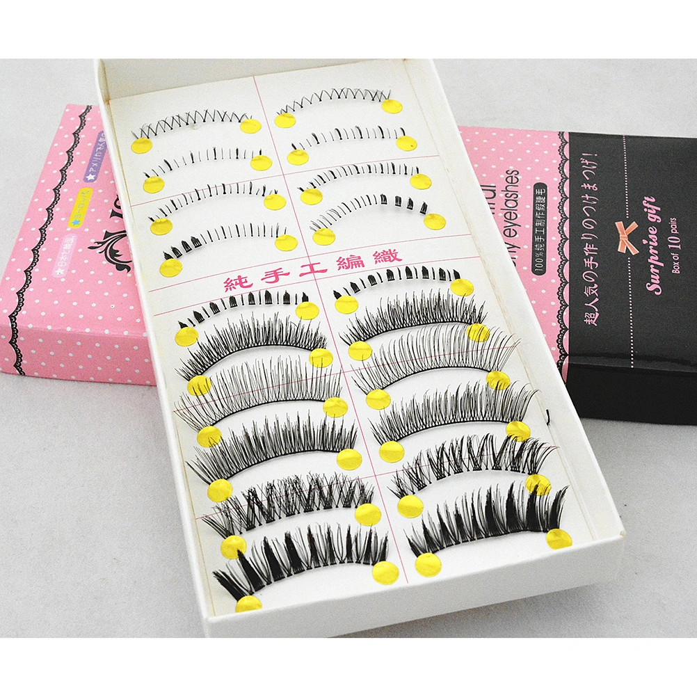 10 Pairs Handmade Invisible Clear Strip Band Thick Long Natural Curly Japanese Fluctuation Fake Eyelash Upper and Lower Bottom Mixed Style False Eyelashes