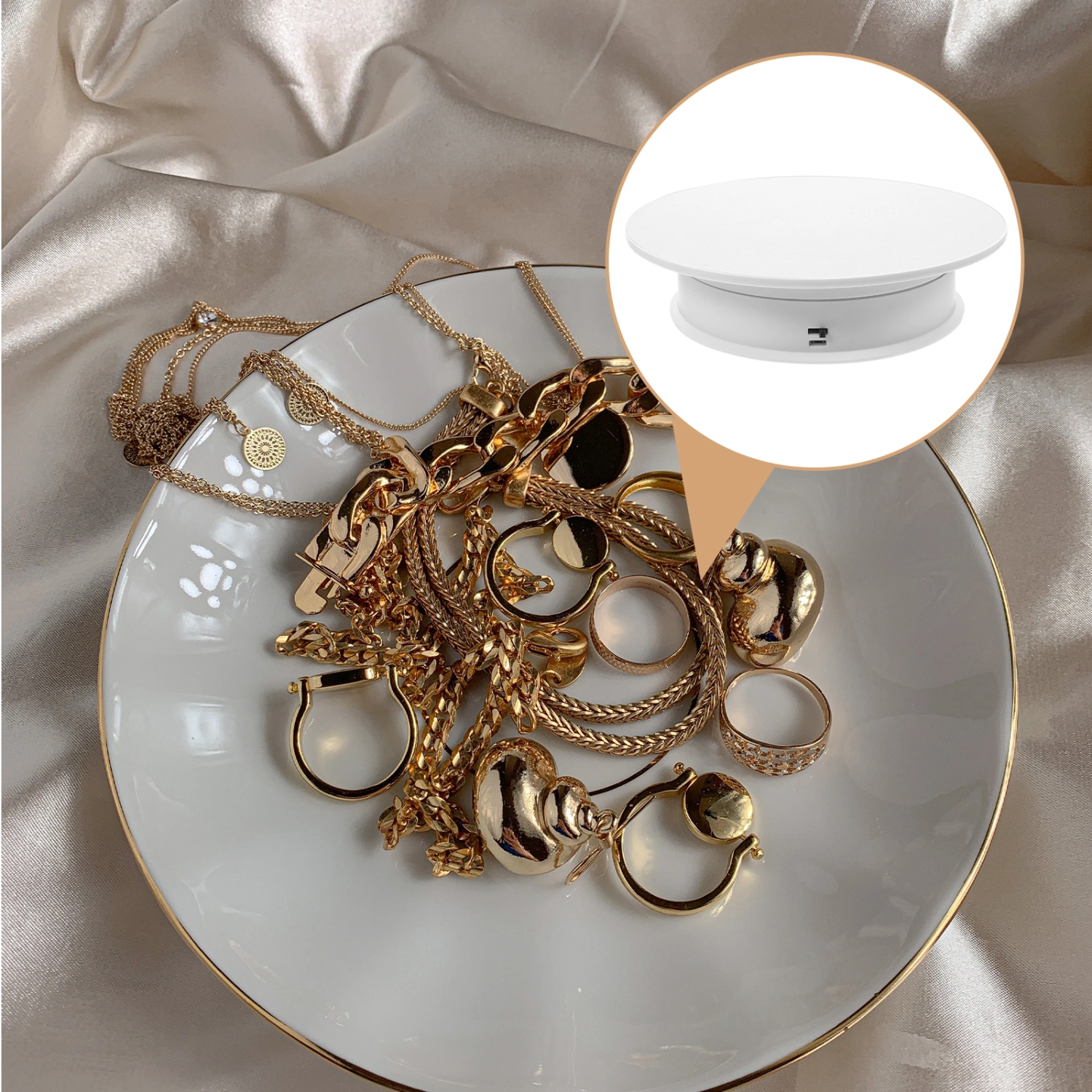 Tabletop Jewelry Collection Display Stand Round Rotatable Plate Electric Turntable for Displaying