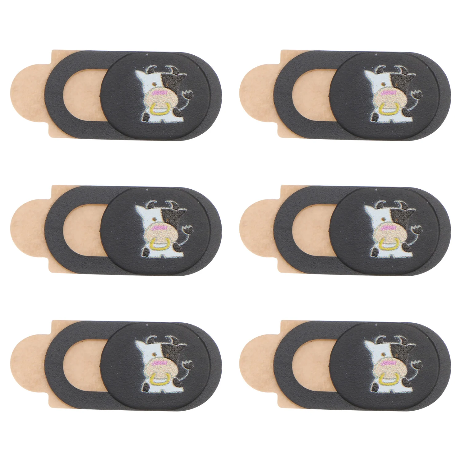 6Pcs Cow Pattern Camera Slide Cover Privacy Protection Webcam Cover Black