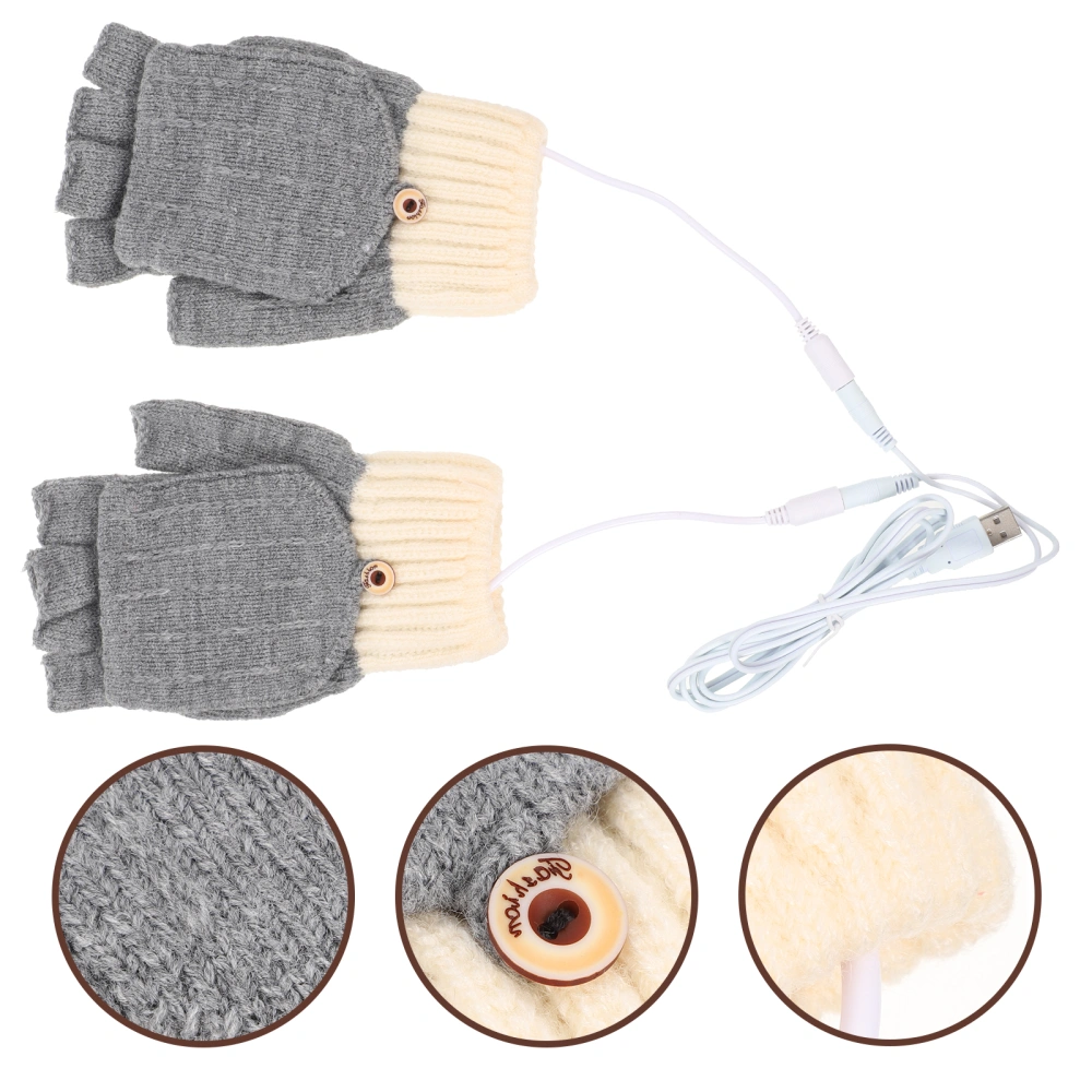 1 Pair of Half-finger Thermal Mitts Winter USB Thermal Gloves Electric Warm Gloves Thermal Mitts