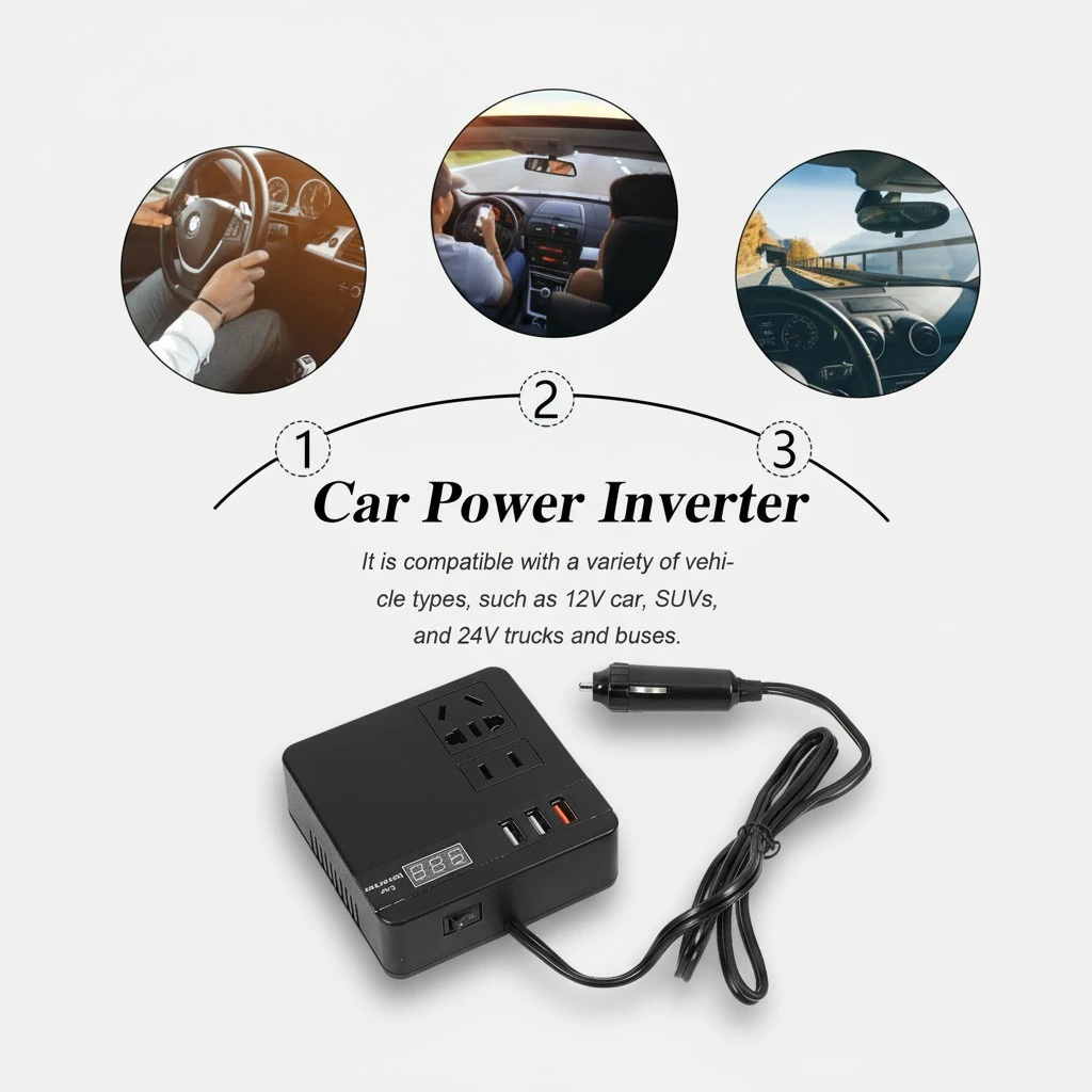 1Pc Car Power Inverter DC 12V 24V to 220V Inverter with Switch and LCD Screen