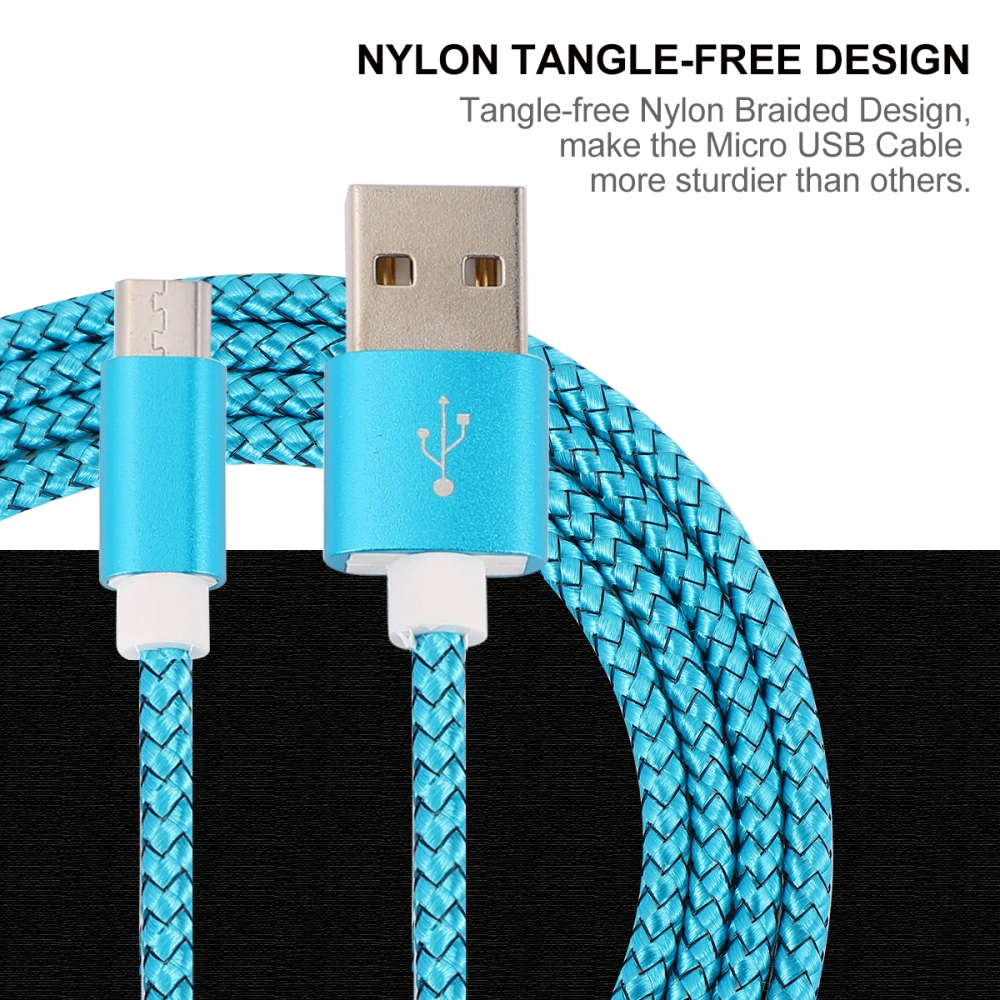 1 Set of 3pcs Nylon Braided Data Cable Mobile Phone USB Cable Compatible for Android Type-C (0.25M 0.5M 1M for Each 1pc - Blue)