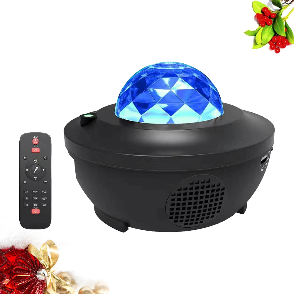 USB LED Projection Lamp Starry Night Music Speaker Projector with Wireless Audio Player (Black)