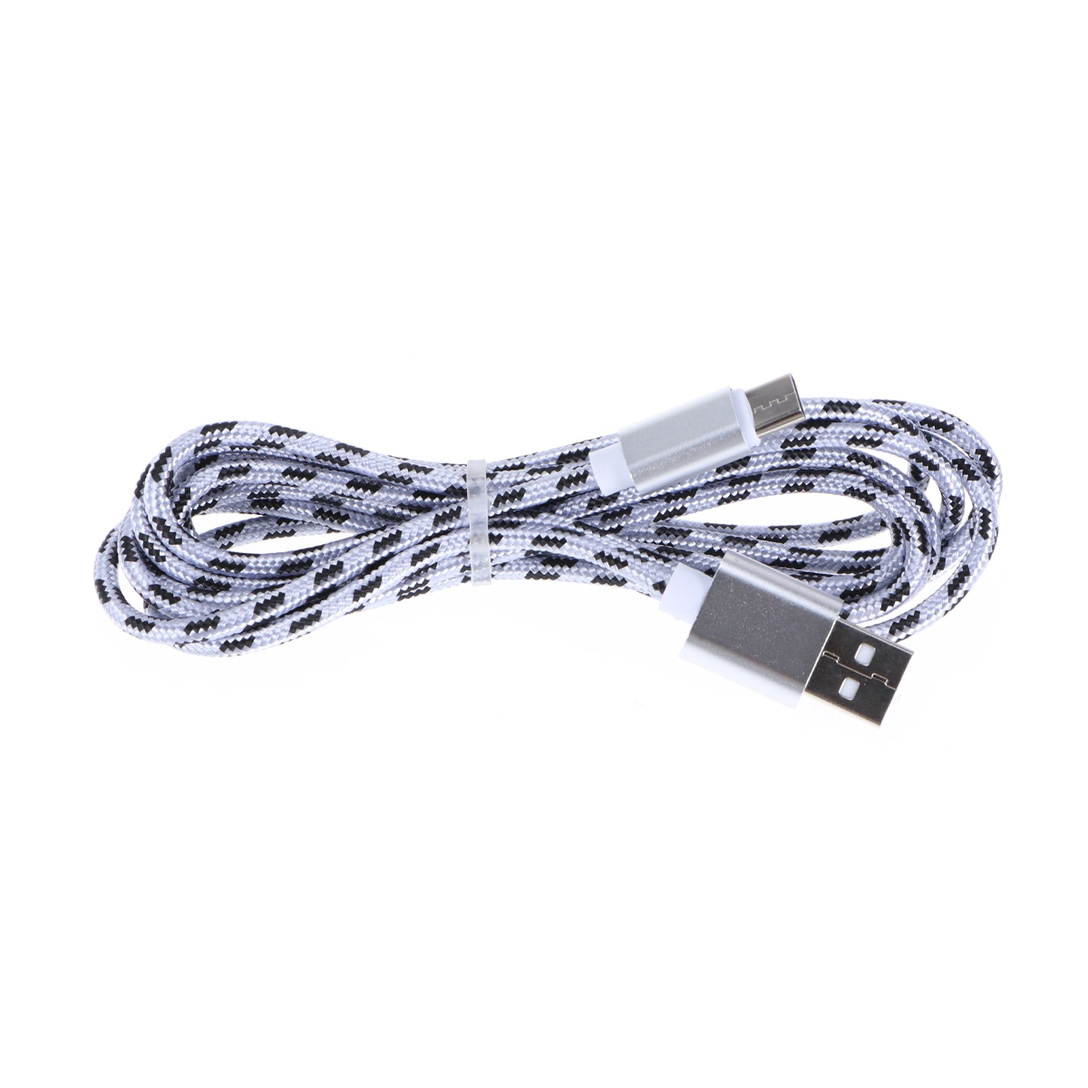 Type-C USB Cable Nylon Braided Mobile Phone Charging Cable Fast Charging Cord Data Sync Charger Cable (Silver, 2m)