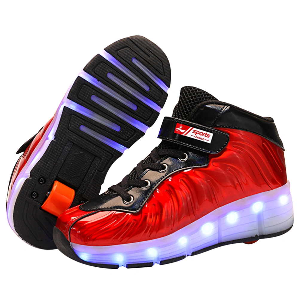 1 Pair USB Charging Children Roller Shoes Single Wheel LED Roller Skates LED Luminous Kids Shoes Fashion Cool Roller Sports Shoes for Sports (Red Size 35: About 22.5CM, 5.5US,3UK,36EU,8.8425Inch)