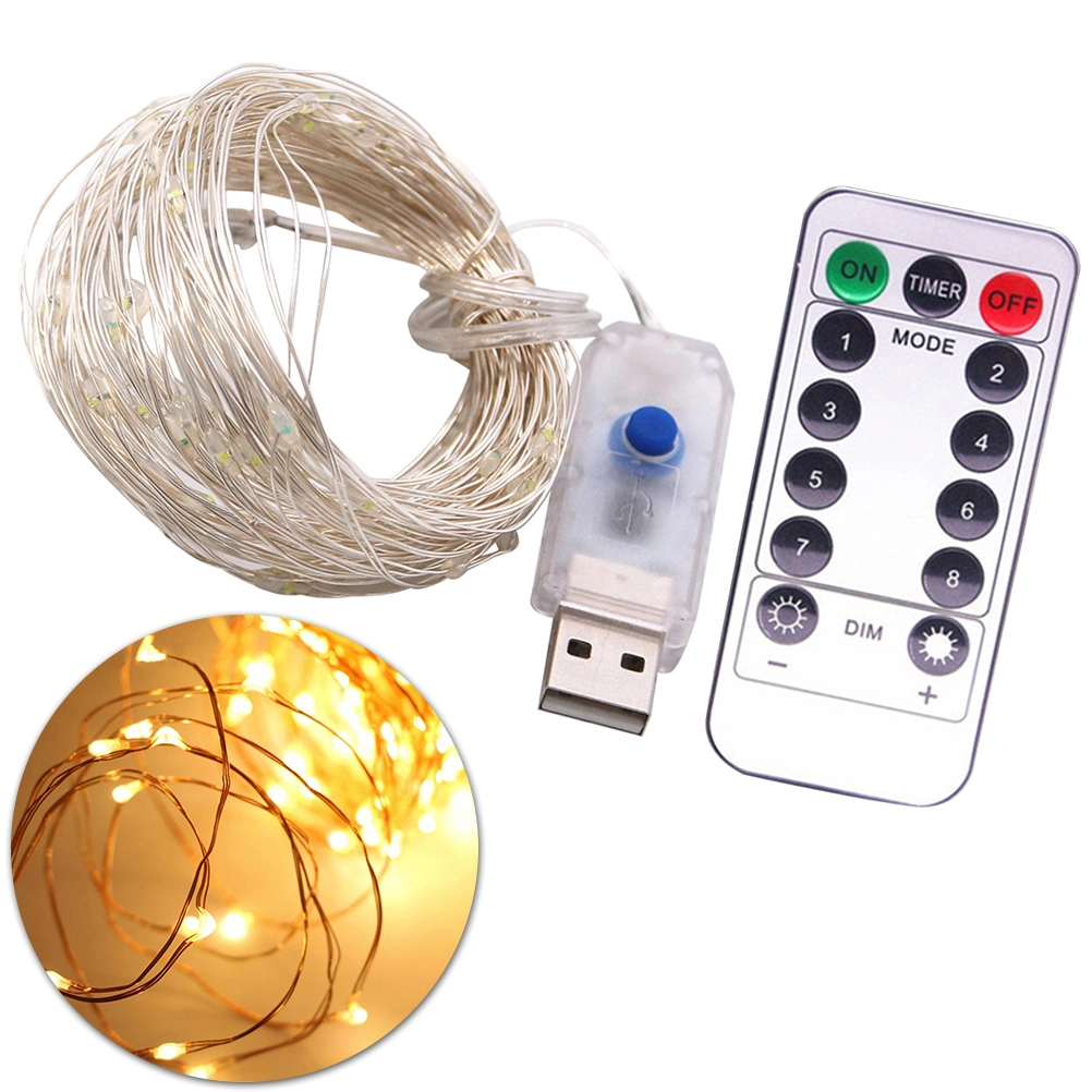 10M USB Powered Light String Decorative Silver Wire LED String Lights with Christmas Birthday Festival Decoration (Warm White 100 Lights)